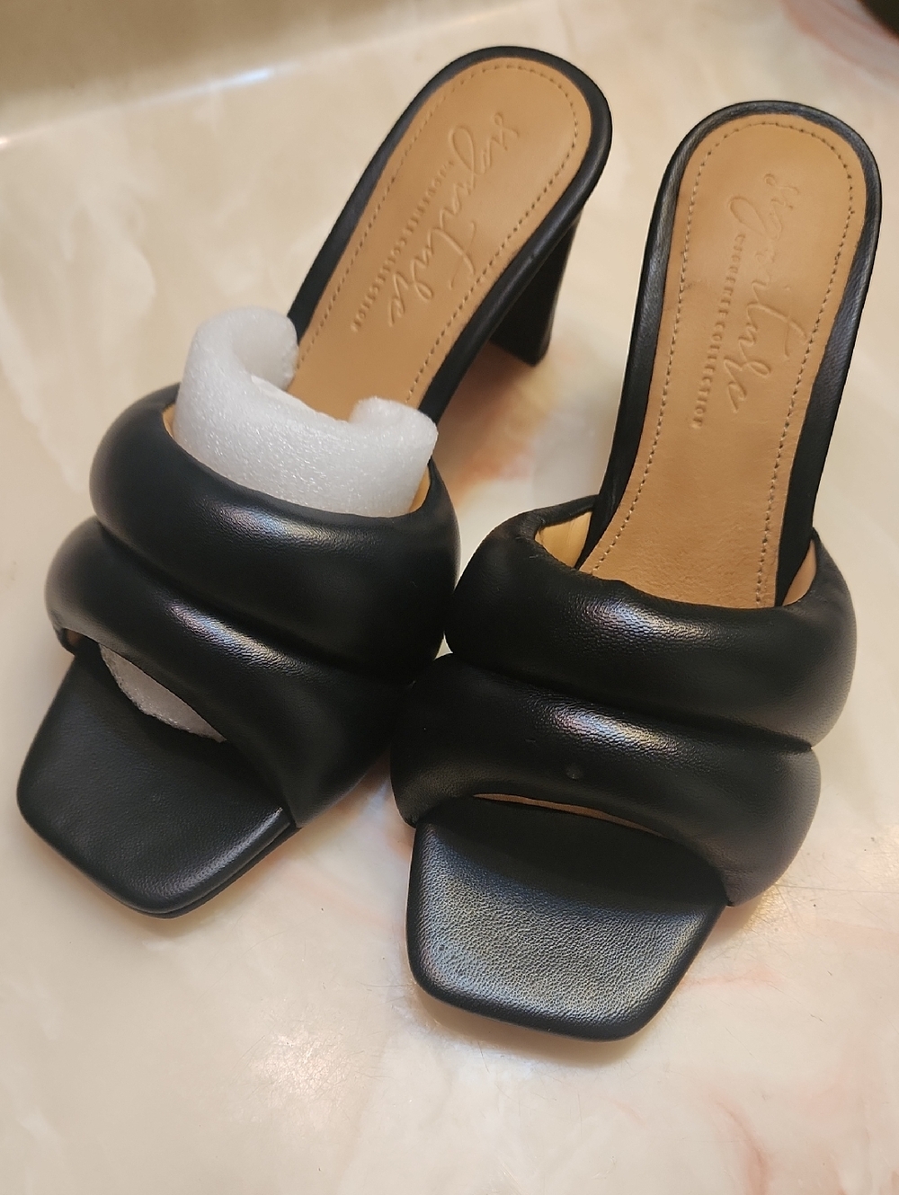 Quinn Padded Black Mule Heels — Women's Slip-On Sandals